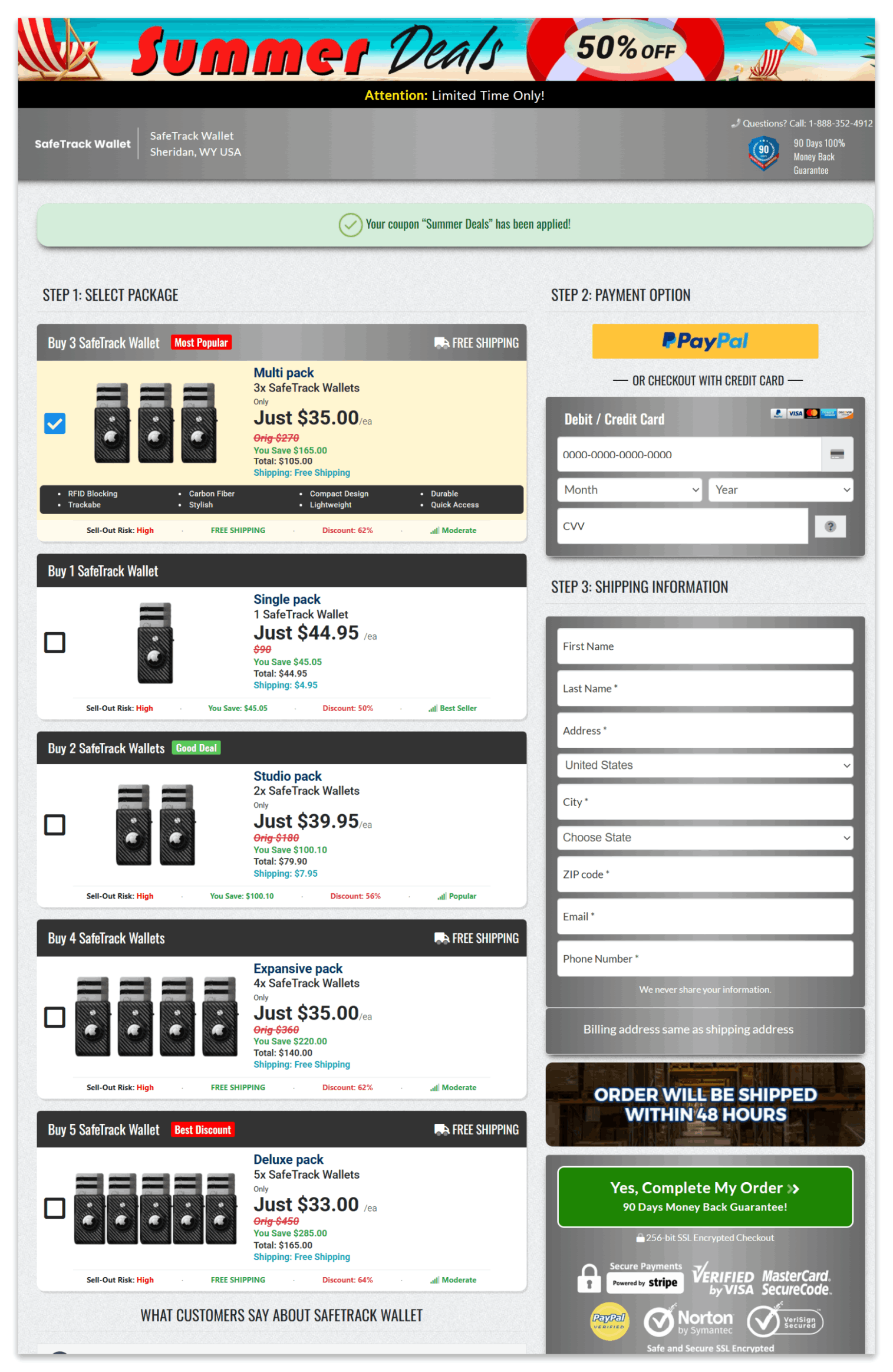 SafeTrack Wallet secure checkout page